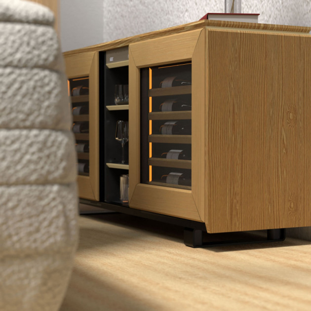 Möbel mit Glastür 2 Temperaturzonen, furniert mit heller Eiche