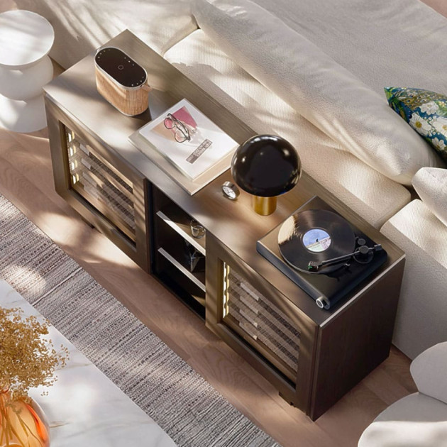 Möbel Glastür 2 Temperaturzonen furniert Rauchbraun.