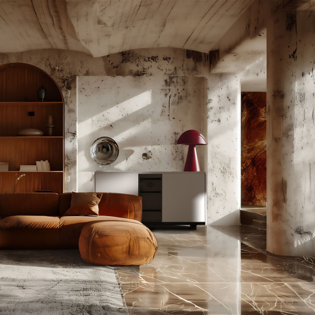 Trendiges Lowboard für Innenarchitektur in exklusiven Wohnungen oder Häusern. Ein neu interpretiertes Vintage-Möbelstück mit raffinierten Details.