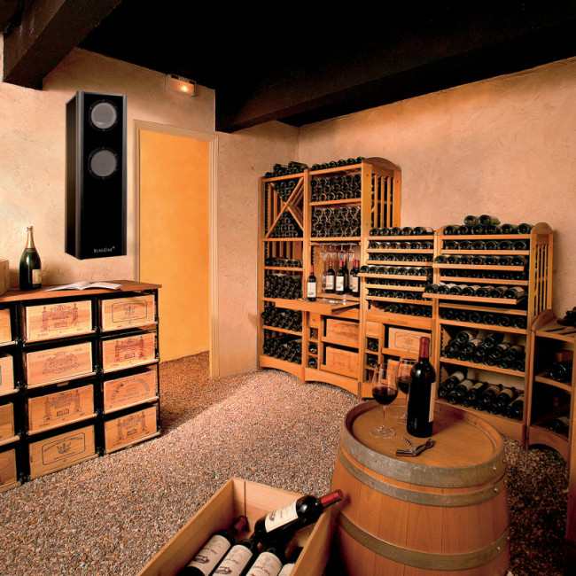 Weinklimaanlage mit Umluftkühlung zur Kontrolle von Temperatur, Luftfeuchtigkeit und für den Luftaustausch. Mit Fernbedienung. Kühlkapazität bis 50 m³.